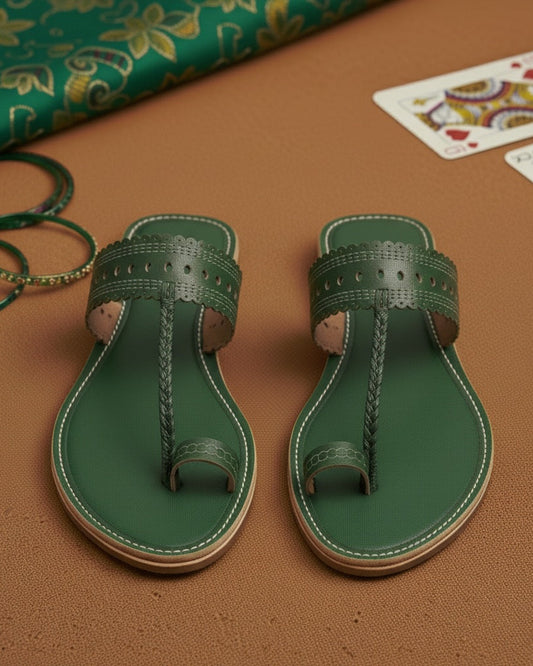 The Emerald Queen | Green Kolhapuri Chappals
