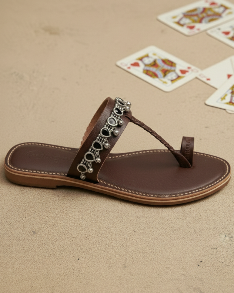 The Queen of Spades | Brown Embellished Kolhapuri Chappals