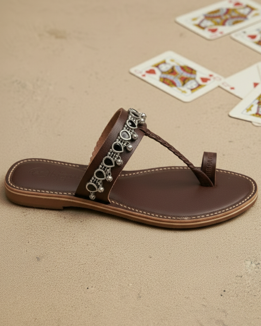 The Queen of Spades | Brown Embellished Kolhapuri Chappals