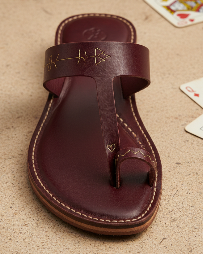 The Queen's Favor | Maroon Kolhapuri Chappals