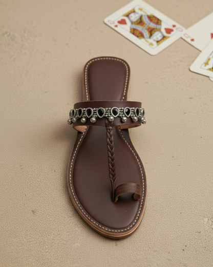 The Queen of Spades | Brown Embellished Kolhapuri Chappals