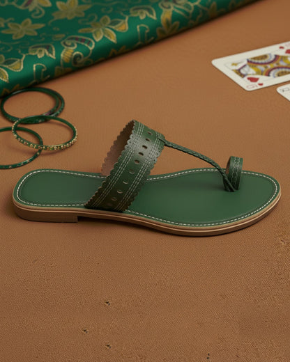 The Emerald Queen | Green Kolhapuri Chappals