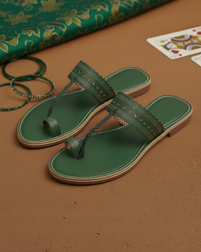 The Emerald Queen | Green Kolhapuri Chappals