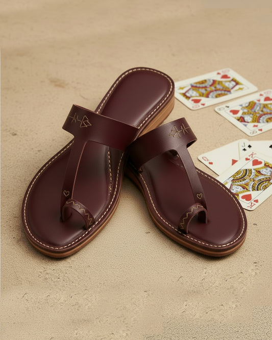 The Queen's Favor | Maroon Kolhapuri Chappals