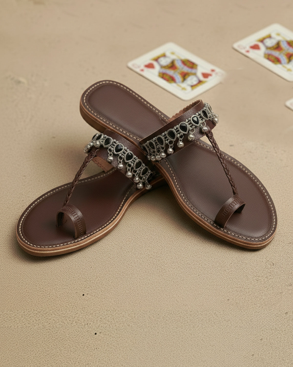 The Queen of Spades | Brown Embellished Kolhapuri Chappals